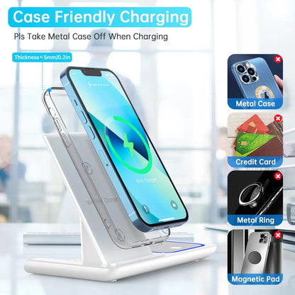 Wireless Charging Station, 18W 3 in 1 Charger Station, Fast Charging Dock Stand for Iwatch Series 11/10/9/8/7/6/SE/5/4/3, Compatible for Iphone 17/16 15 14 13 12 11 Pro Max/Samsung/ Airpod